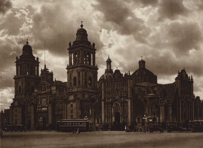 Mexikó: Mejico fővárosa, La catedral (fekete-fehér fotó) alkotó: Hugo Brehme