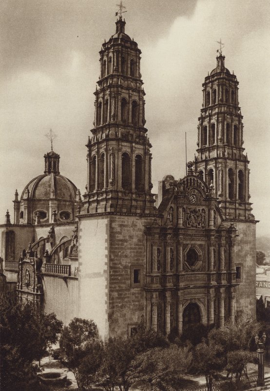 Mexikó: Chihuahua katedrális (fekete-fehér fotó) alkotó: Hugo Brehme