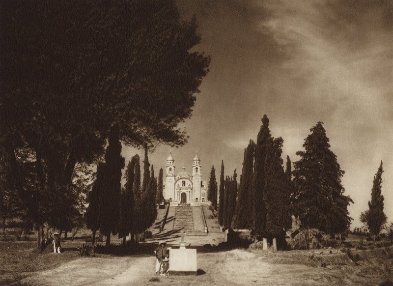 Mexikó: Cholula, Guadalupe-templom (fekete-fehér fotó) alkotó: Hugo Brehme