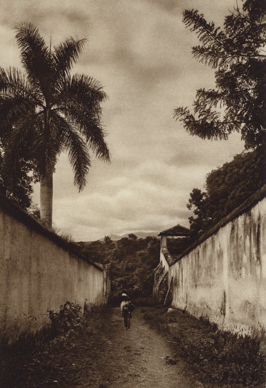 Mexikó: Cuernavaca, San Antonio faluba vezető utca (fekete-fehér fotó) alkotó: Hugo Brehme
