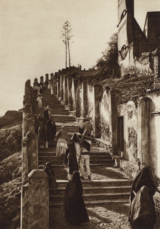 Mexikó: Guadalupe Hidalgo, felemelkedés a Tepeyacac-hegyre (fekete-fehér fotó) alkotó: Hugo Brehme