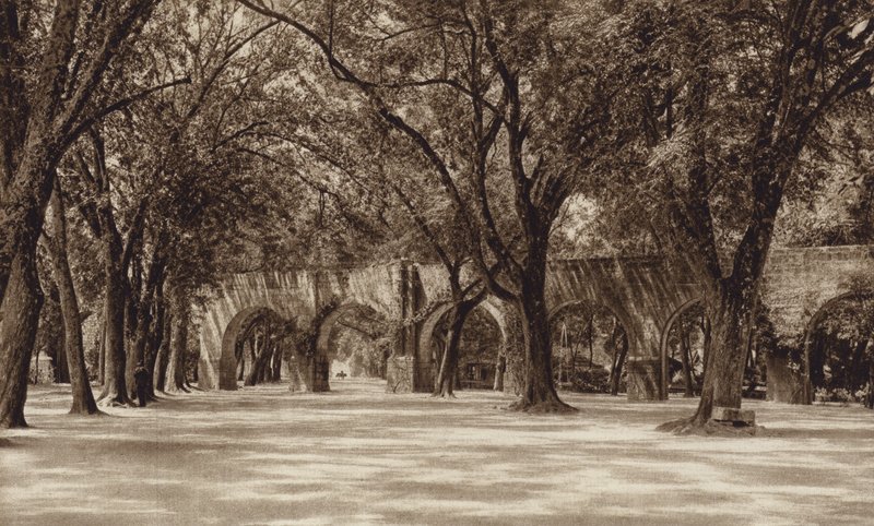 Mexikó: Morelia, Régi vízvezeték (fekete-fehér fotó) alkotó: Hugo Brehme