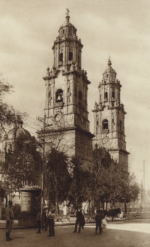 Mexikó: Morelia, La Catedral (fekete-fehér fotó) alkotó: Hugo Brehme