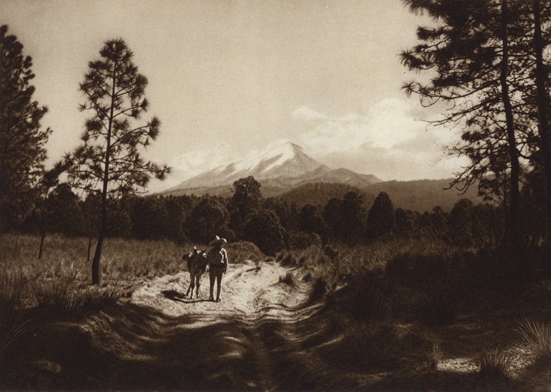 Mexikó: ösvény a Pico de Orizabára (fekete-fehér fotó) alkotó: Hugo Brehme