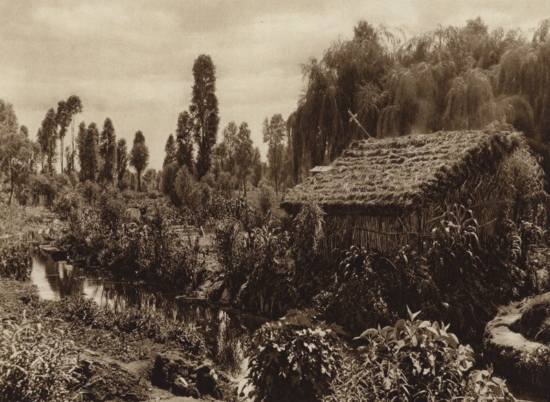 Mexikó: Xochimilco az úgynevezett "úszó kertekkel" (fekete-fehér fotó) alkotó: Hugo Brehme