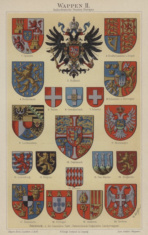 Európai országok címerei (színes litó) alkotó: Hugo Gerard (after) Strohl