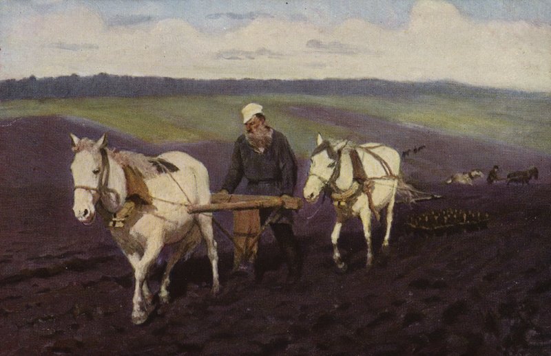 Lev Tolsztoj orosz író szántóföldön, 1887 alkotó: Ilya Efimovich Repin