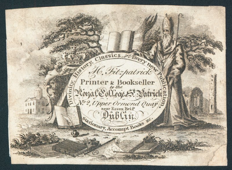 H Fitzpatrick, a Royal College of Saint Patrick nyomdásza és könyvkereskedője, szakmai kártya alkotó: Irish School