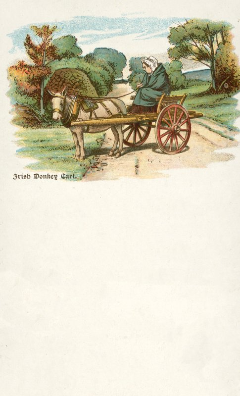 Nő szamárral és szekérrel, Írország (chromolitho) alkotó: Irish School