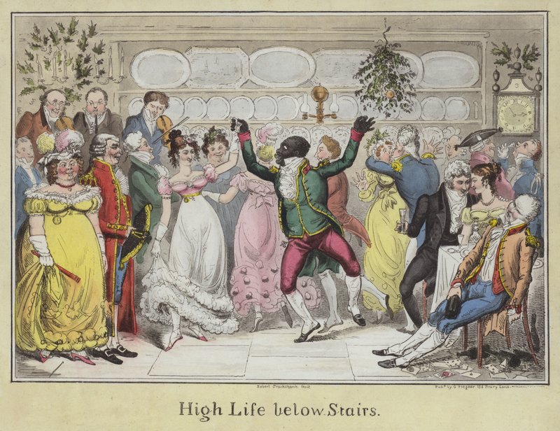 High Life a lépcső alatt (színes rézkarc) alkotó: Isaac Robert Cruikshank