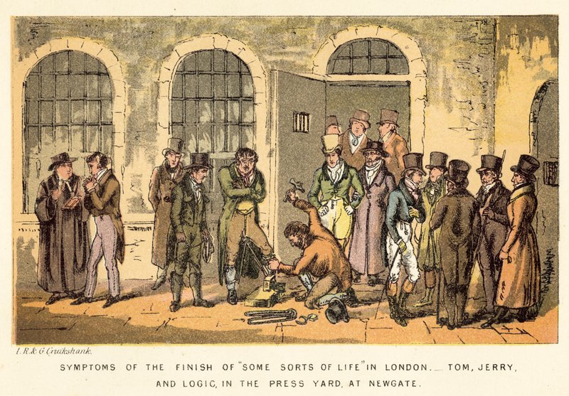 Néhány londoni élet befejezésének tünetei, Tom, Jerry és Logic, a Press Yardban, Newgate-ben alkotó: Isaac, Robert and George Cruikshank