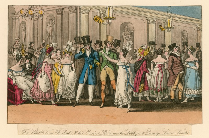 A tisztelt Tom Dashall és unokatestvére, Bob a londoni Drury Lane Theatre halljában alkotó: Isaac, Robert and George Cruikshank