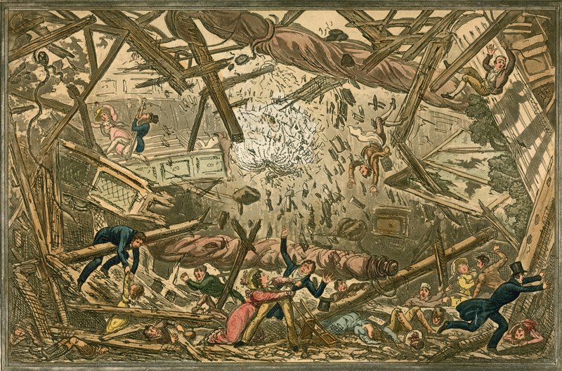 A New Brunswick Színház bukása, 1828. február 28 alkotó: Isaac, Robert and George Cruikshank