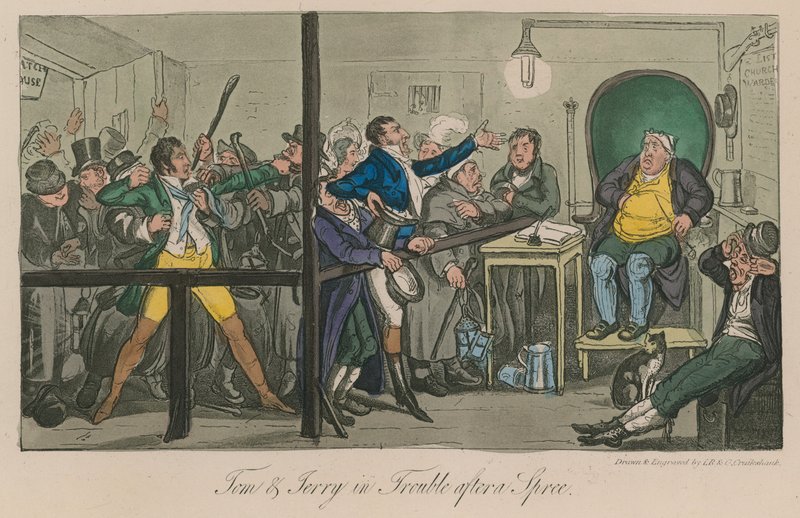 Tom és Jerry bajban vannak egy mulatság után alkotó: Isaac, Robert and George Cruikshank