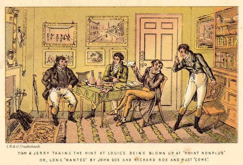 Tom és Jerry utal arra, hogy a Logicsot felrobbantották a Point Nonplusban, vagy John régóta kereste? alkotó: Isaac, Robert and George Cruikshank