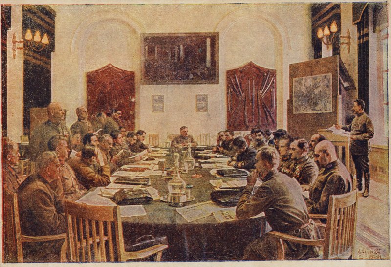 A Forradalmi Katonai Tanács ülése, Szovjet-Oroszország. c1925-1934 alkotó: Isaak Israilevich Brodsky