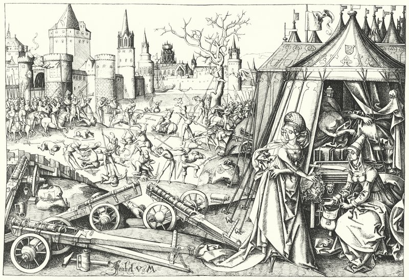 Holofernész asszír tábornok lefejezése Bethulia izraelita Judittól, a Judith című versből (metszet) alkotó: Israhel van the Elder Meckenem