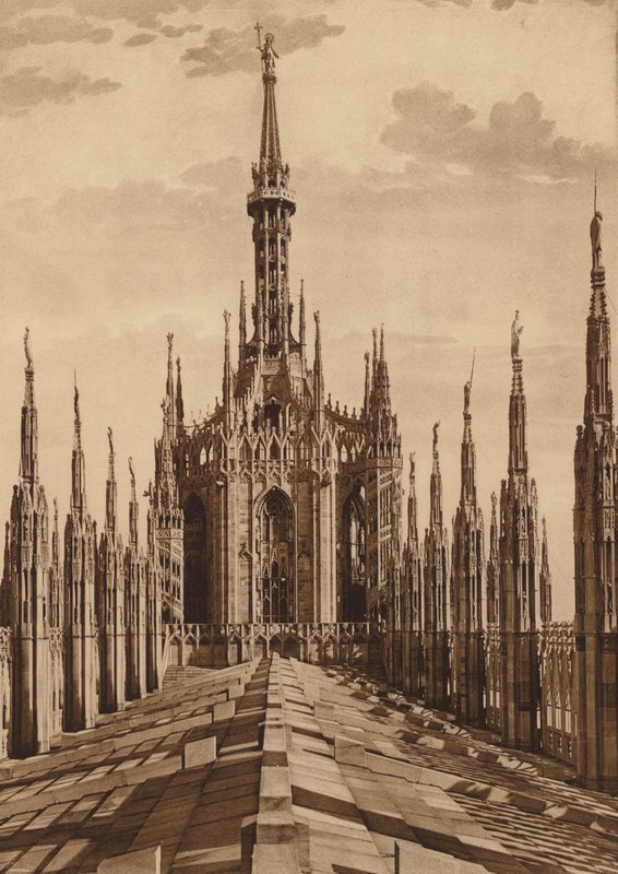 Milánói székesegyház: Főtorony (fekete-fehér fotó) alkotó: Italian Photographer