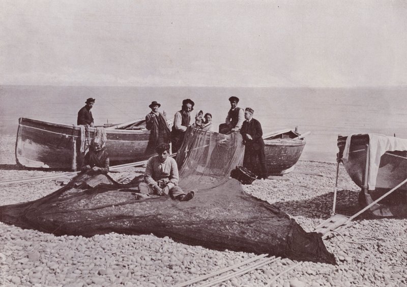 Olaszország: Bordighera, halászok dolgoznak (f/w fotó) alkotó: Italian Photographer