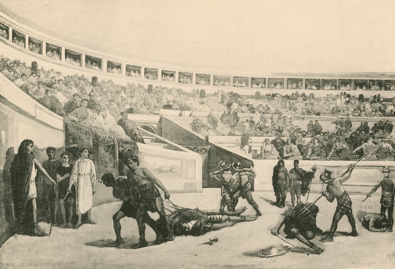Gladiátorharc az amfiteátrumban (mélynyomás) alkotó: Italian School