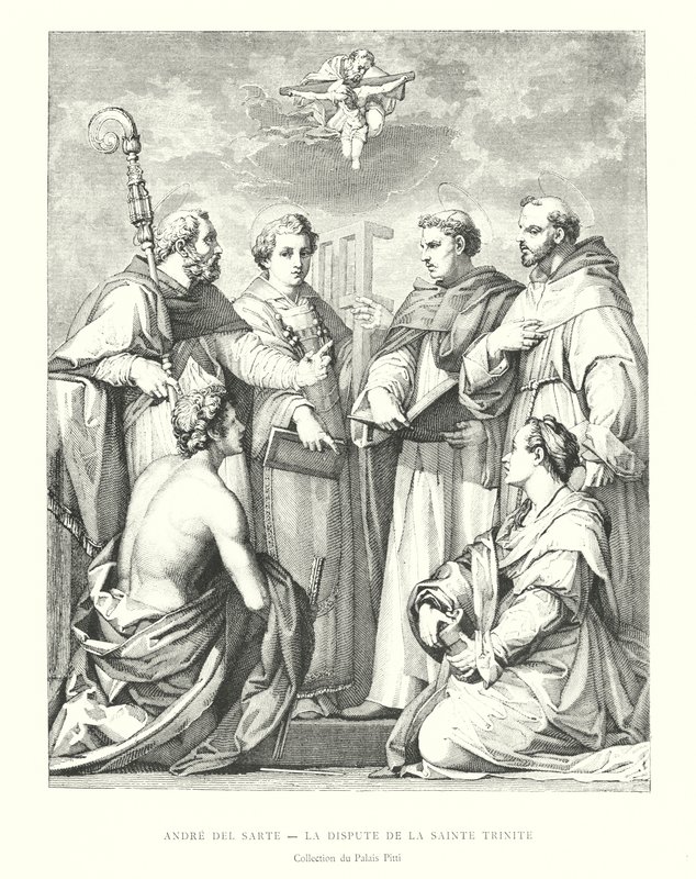 Andre del Sarte, A Szentháromság vitája, Pitti-palota gyűjtemény (metszet) alkotó: Italian School