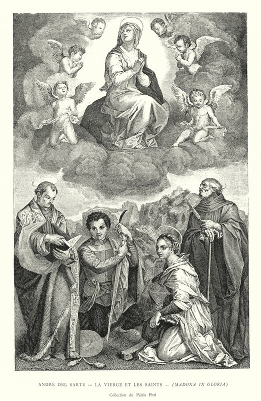 Andre del Sarte, A Szűz és a Szentek, Madonna Gloriában, Pitti Palota Gyűjtemény (metszet) alkotó: Italian School