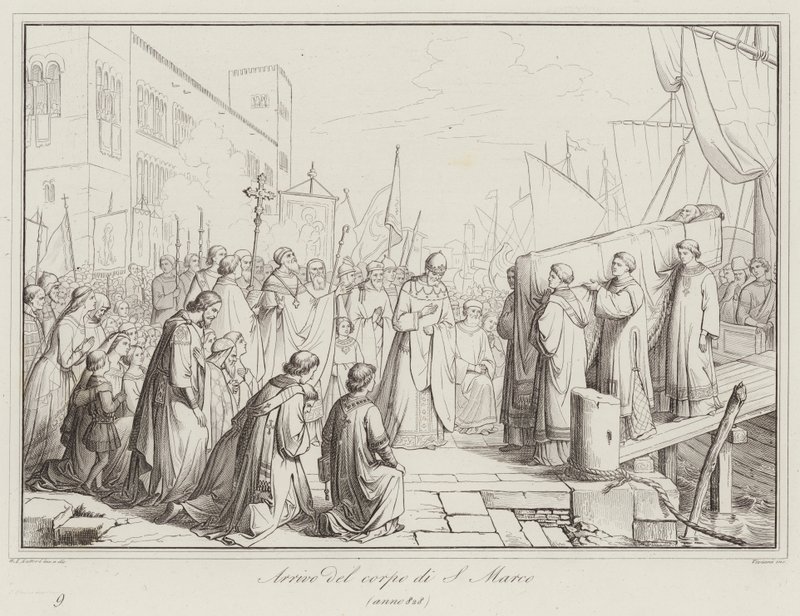 Szent Márk holttestének érkezése, 828 (metszet) alkotó: Italian School