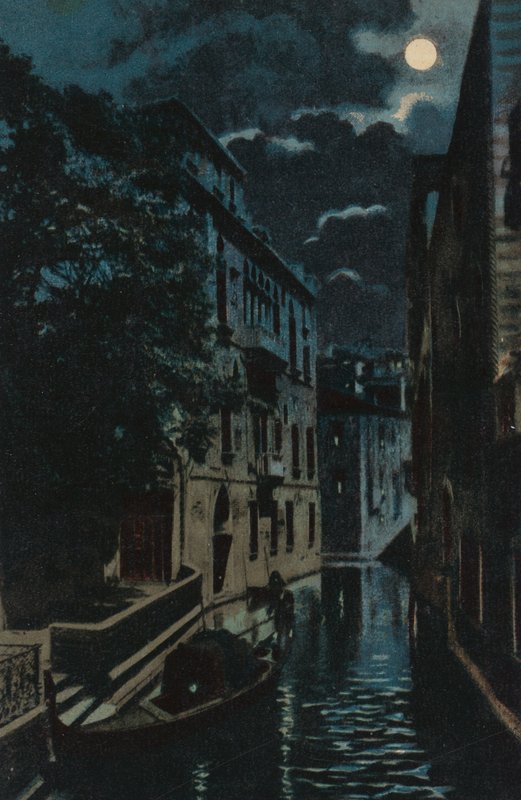 Hátsó csatorna, Velence (színes litográfia) alkotó: Italian School