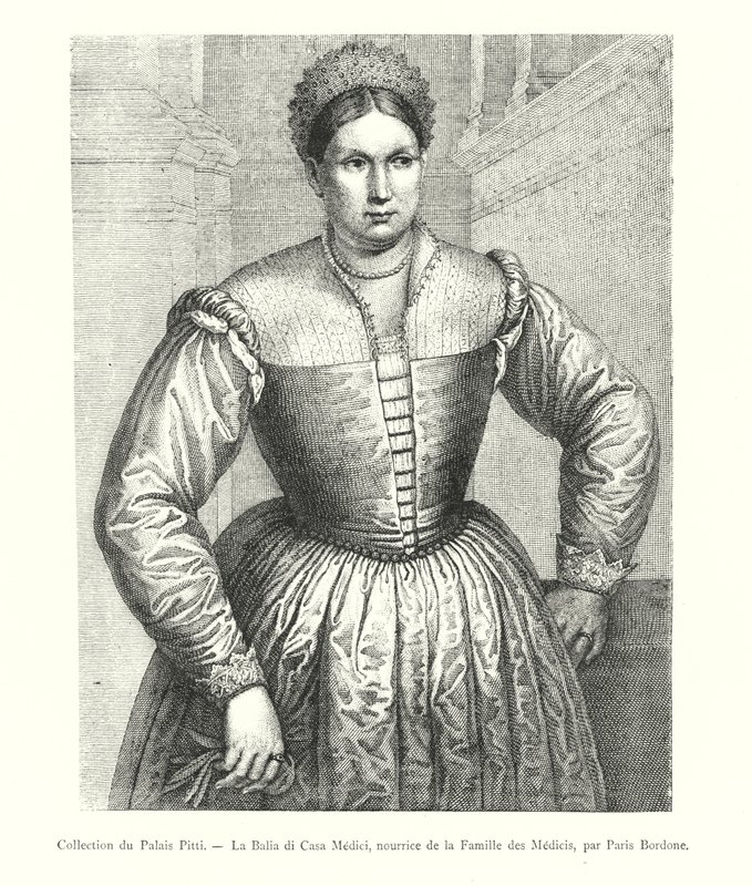 A Pitti-palota gyűjteménye, La Balia di Casa Medici, a Medicis család ápolója, Paris Bordone (metszet) alkotó: Italian School