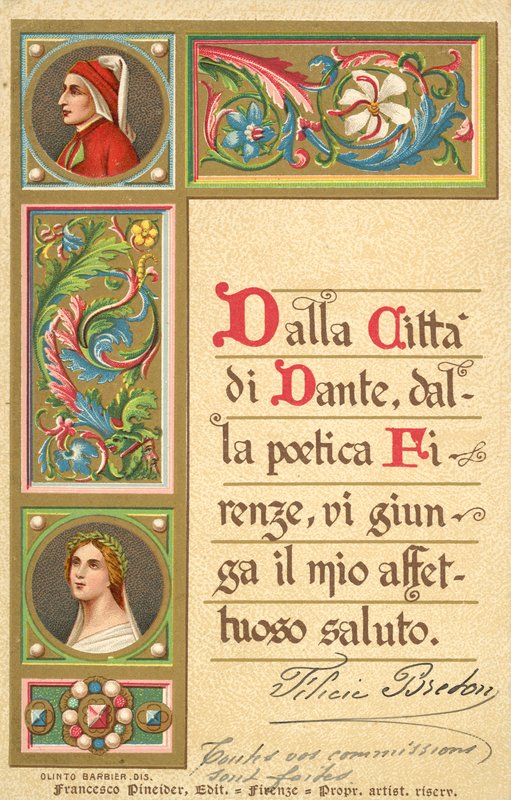 Dante, Beatrice, Isteni komédia (színes litográfia) alkotó: Italian School