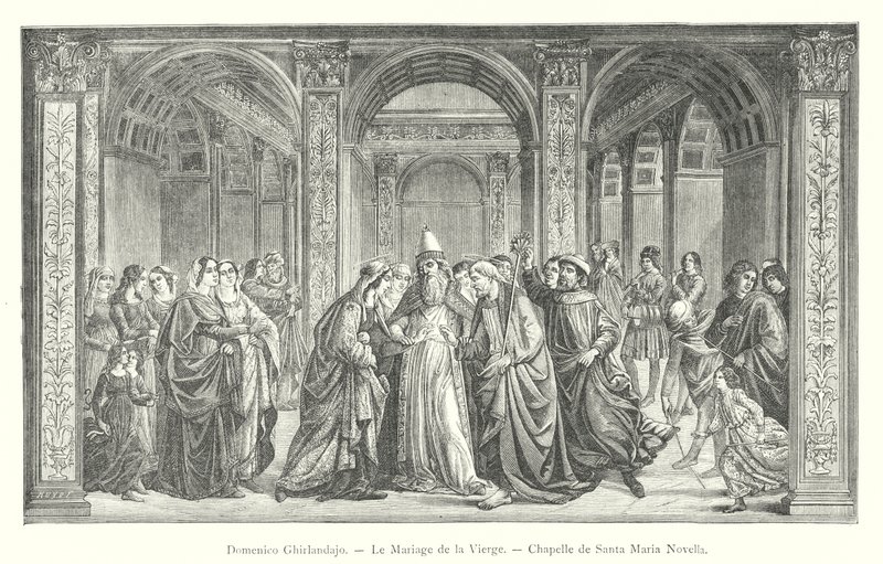 Domenico Ghirlandajo, A Szűzanya házassága, Santa Maria Novella kápolna (metszet) alkotó: Italian School