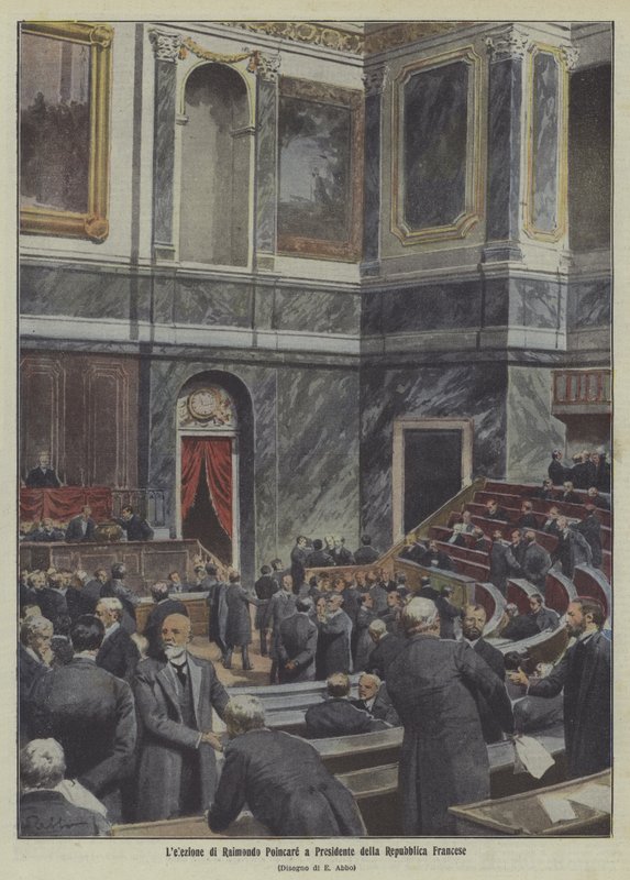Raymond Poincare megválasztása Franciaország elnökévé (színes litográfia) alkotó: Italian School