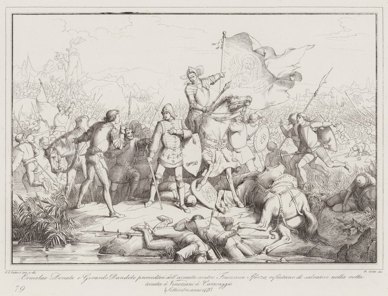 Ermolao Donato és Gerardo Dandolo a Francesco Sforza elleni hadsereg felügyelői ... (metszet) alkotó: Italian School