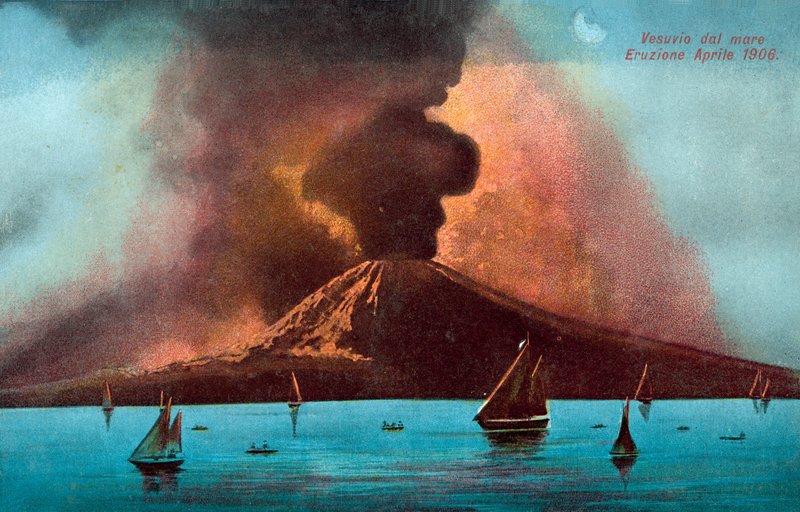 A Vezúv kitörése, 1906. április (színes litográfia) alkotó: Italian School