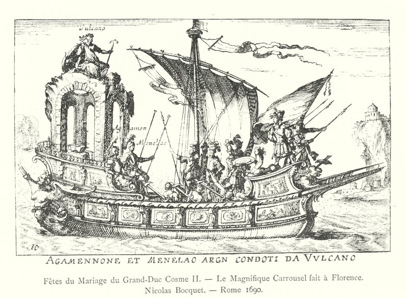 II. Cosimo nagyherceg házasságának ünnepei, A Firenzében készült csodálatos körhinta, Nicolas Bocquet, Róma 1690 (metszet) alkotó: Italian School