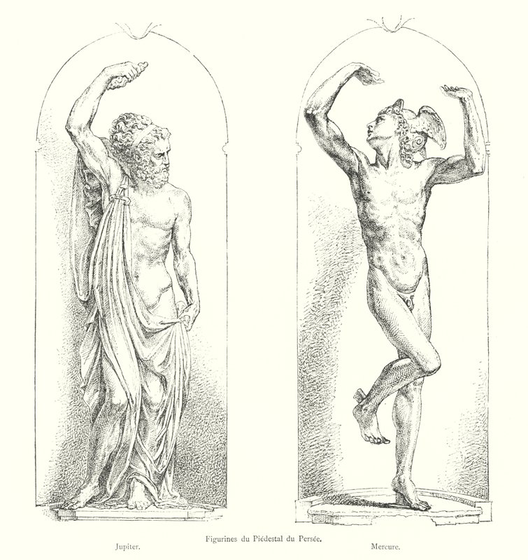 Figurines du Piedestal du Persee, Jupiter, Mercure (metszet) alkotó: Italian School