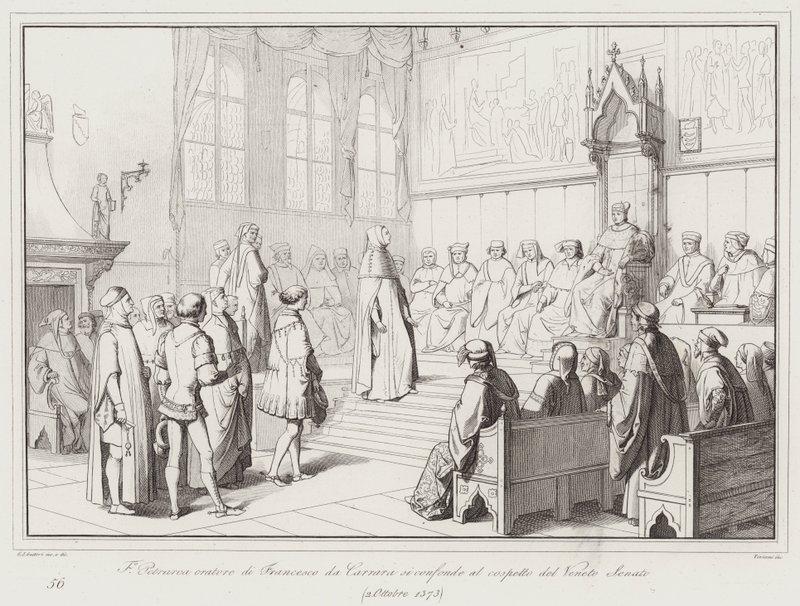 Francesco Petrarca Francesco da Carrara szónoka összezavarodott a venetói szenátus jelenlétében alkotó: Italian School