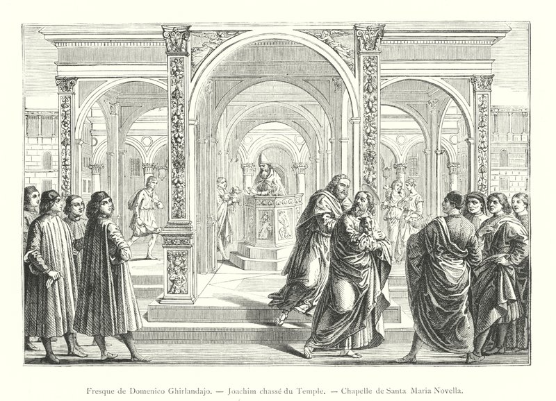 Domenico Ghirlandajo freskója, Joachim üldözése a templomból, Santa Maria Novella kápolna (metszet) alkotó: Italian School