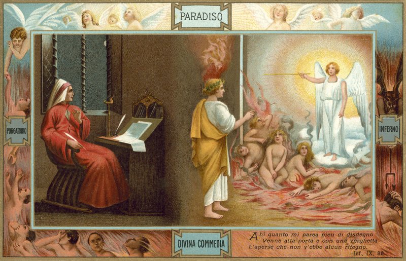 Illusztráció Dante Isteni komédiájához (színes litográfia) alkotó: Italian School