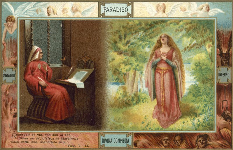 Illusztráció Dante Isteni komédiájához (színes litográfia) alkotó: Italian School