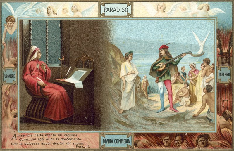 Illusztráció Dante Isteni komédiájához (színes litográfia) alkotó: Italian School