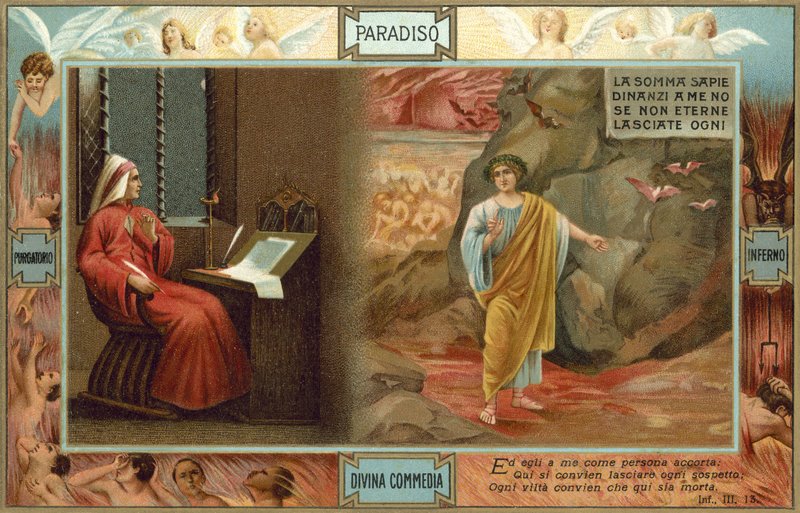 Illusztráció Dante Isteni komédiájához (színes litográfia) alkotó: Italian School