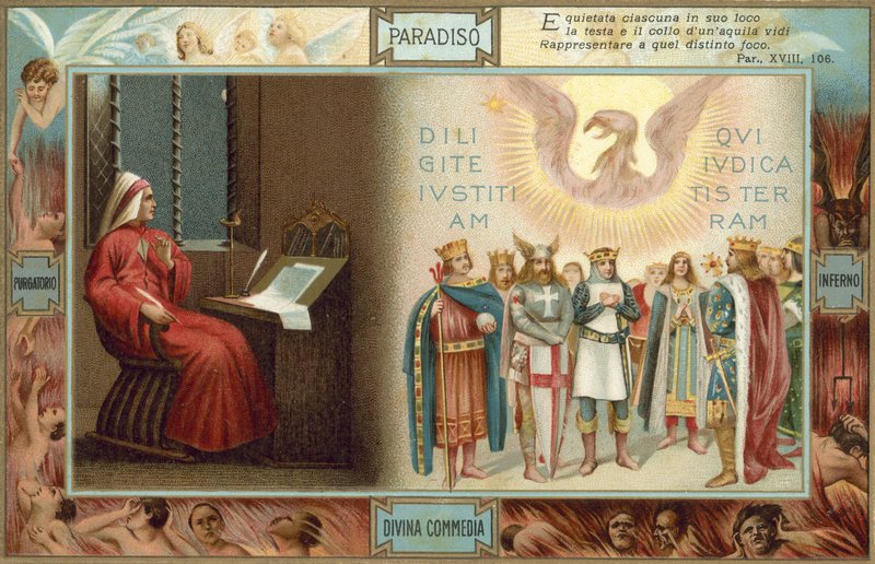 Illusztráció Dante Isteni komédiájához (színes litográfia) alkotó: Italian School