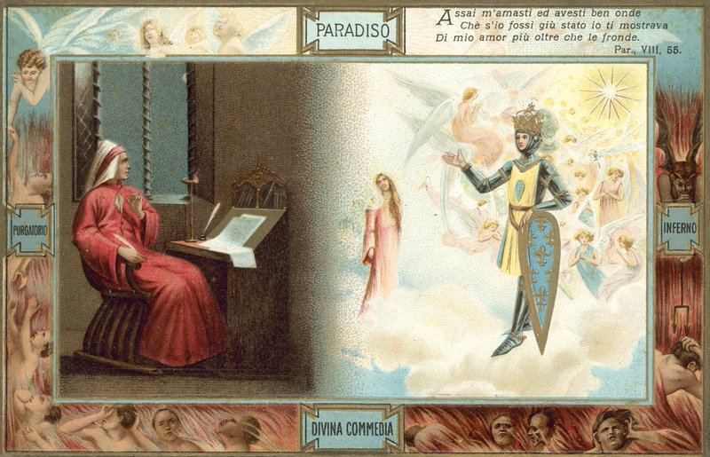 Illusztráció Dante Isteni komédiájához (színes litográfia) alkotó: Italian School