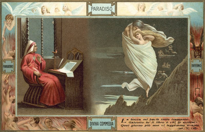 Illusztráció Dante Isteni komédiájához (színes litográfia) alkotó: Italian School