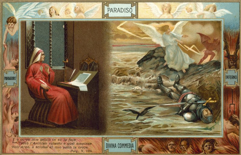 Illusztráció Dante Isteni komédiájához (színes litográfia) alkotó: Italian School