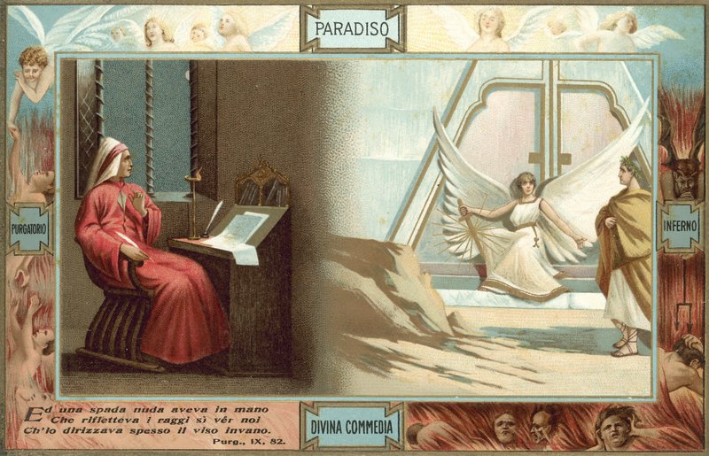 Illusztráció Dante Isteni komédiájához (színes litográfia) alkotó: Italian School