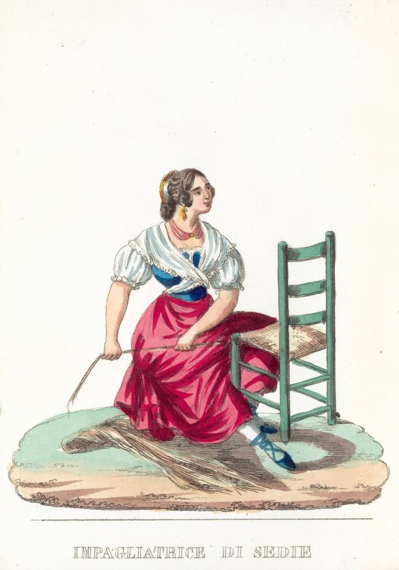 Székek szalmamaró gép (színes gravírozás) alkotó: Italian School