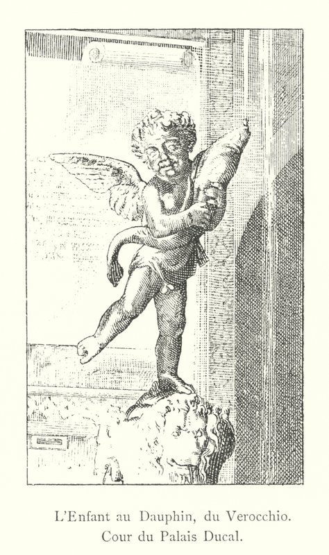 A gyermek a Dauphinnal, Verocchioból, a hercegi palota udvara (metszet) alkotó: Italian School