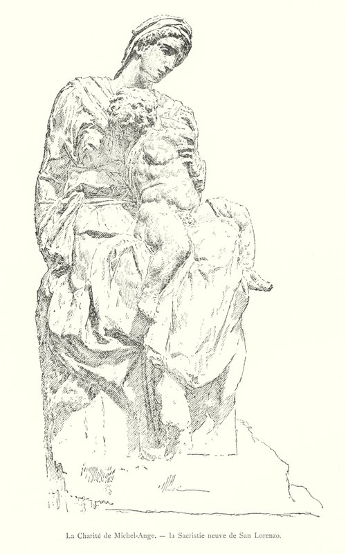 Michelangelo szeretetszolgálata, San Lorenzo új sekrestyéje (metszet) alkotó: Italian School